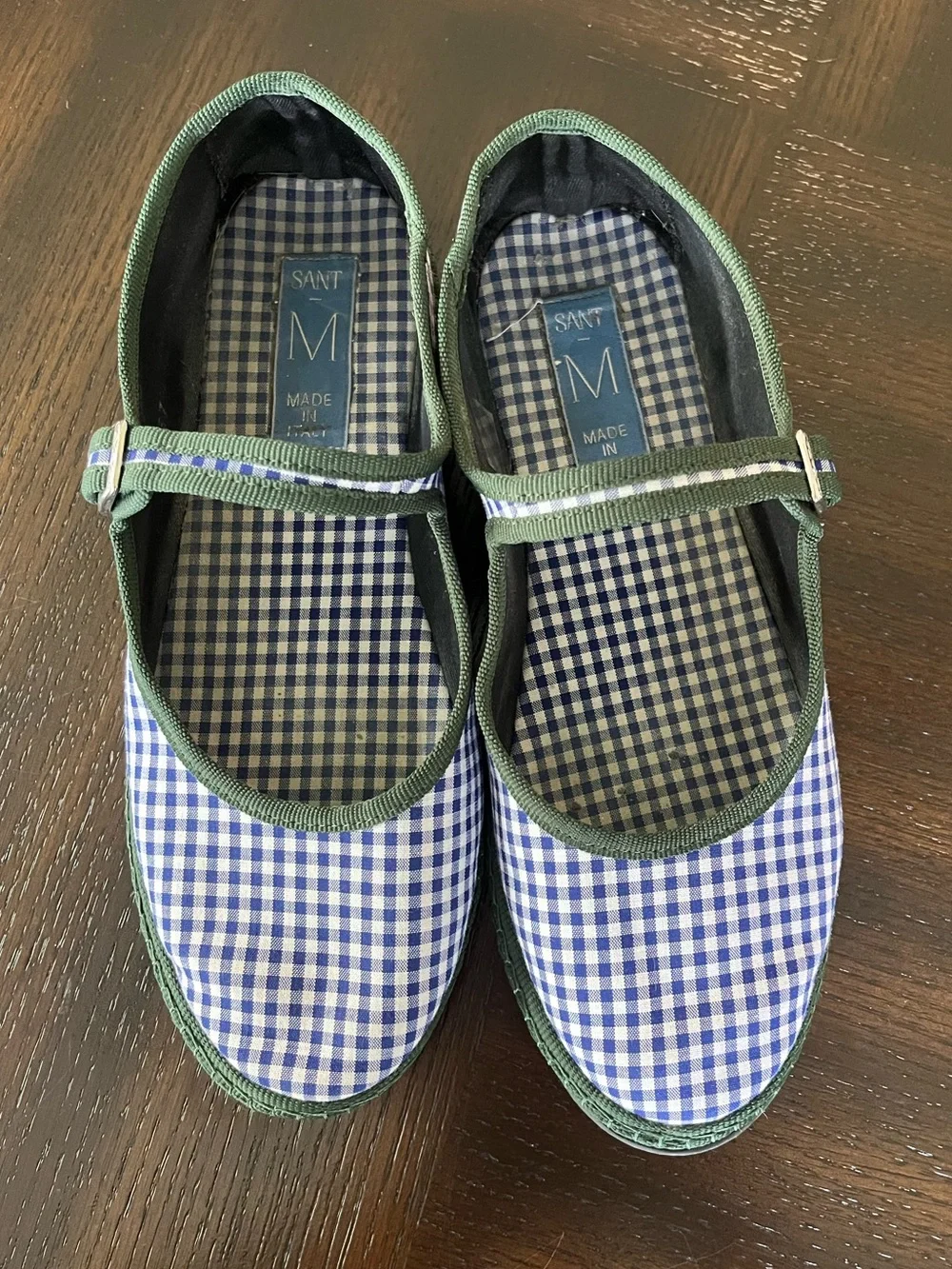 SantM Mary Jane Furlane Flats Navy Gingham Size 37 / US 7